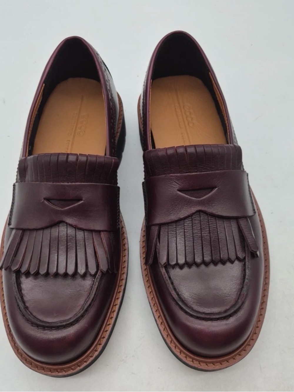 Ecco Burgundy Leather Kiltie Loafers New Without Box size 36 or US 5.5